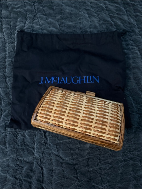 J. McLaughlin Handbags - J. McLaughlin Woven Rattan Clutch in Natural Brown and Tan